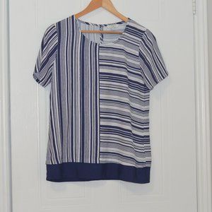 Blue and White Striped Top - Size M